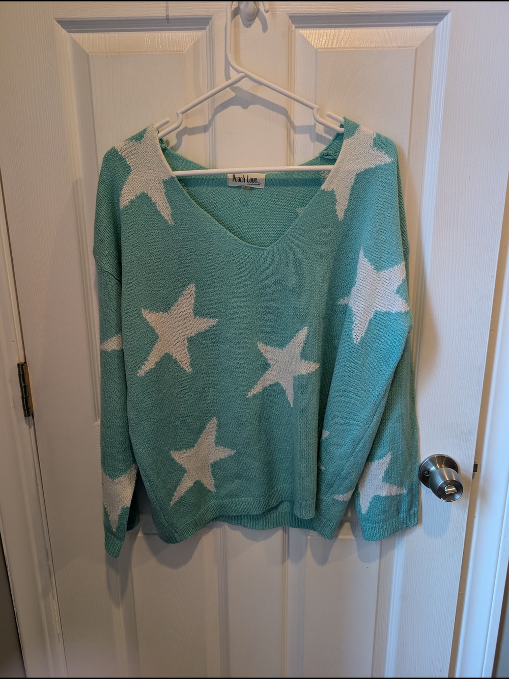 Peach Love California Aqua Star V-Neck Sweater